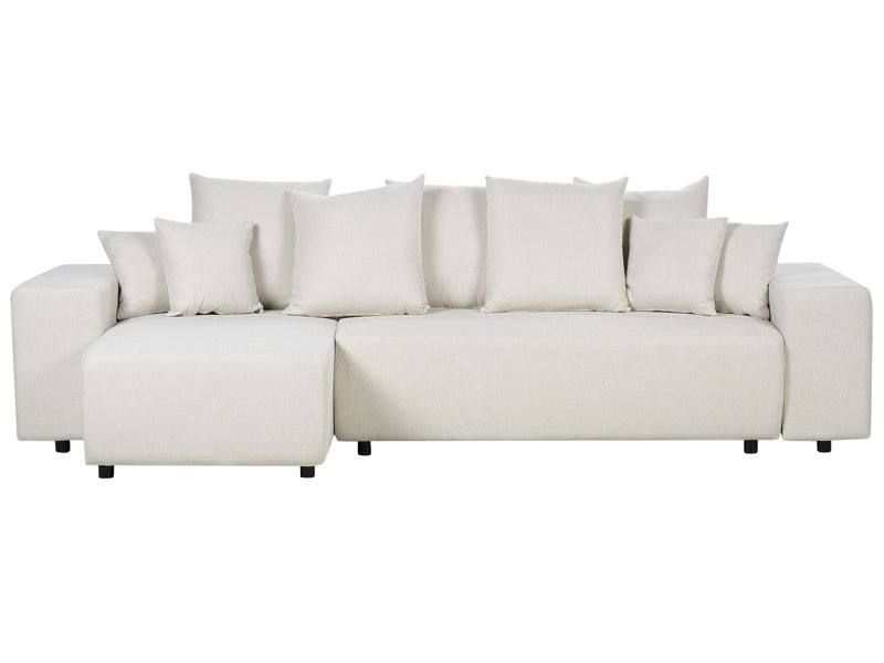 Right Hand Corner Sofa Light Beige 3 Seater Extra Scatter Cushions with Storage Modern Living Room Beliani