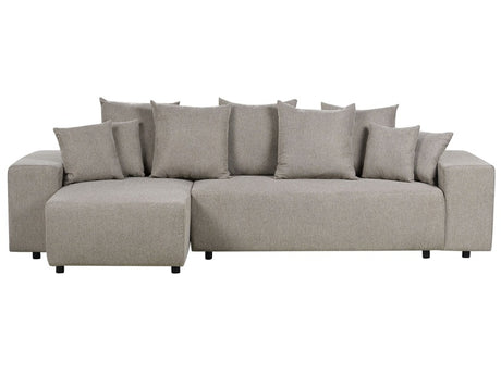 Right Hand Corner Sofa Taupe 3 Seater Extra Scatter Cushions with Storage Modern Living Room Beliani