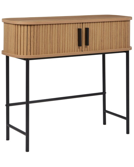 Console Table Light Wood Black Legs MDF Metal 80 x 30 cm Retro Sliding Cabinet Living Room Beliani