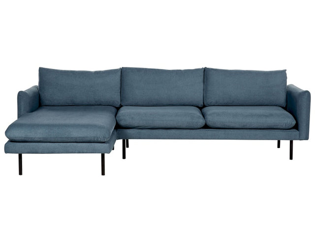 Corner Sofa Blue Chenille Black Legs Modern Retro Style Beliani