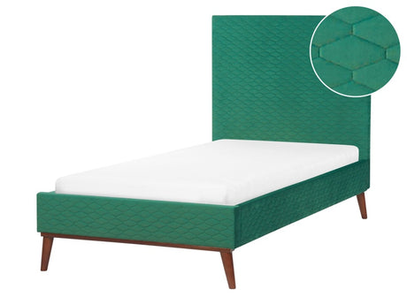 EU Single Bed Green Velvet Fabric 3ft Upholstered Frame Headboard Honeycomb Quilted Modern Design Beliani