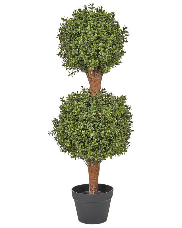 Artificial Potted Buxus Ball Tree Green Plastic Leaves Material Solid Wood Trunk 92 cm Decorative Indoor Outdoor Garden Accessory Beliani