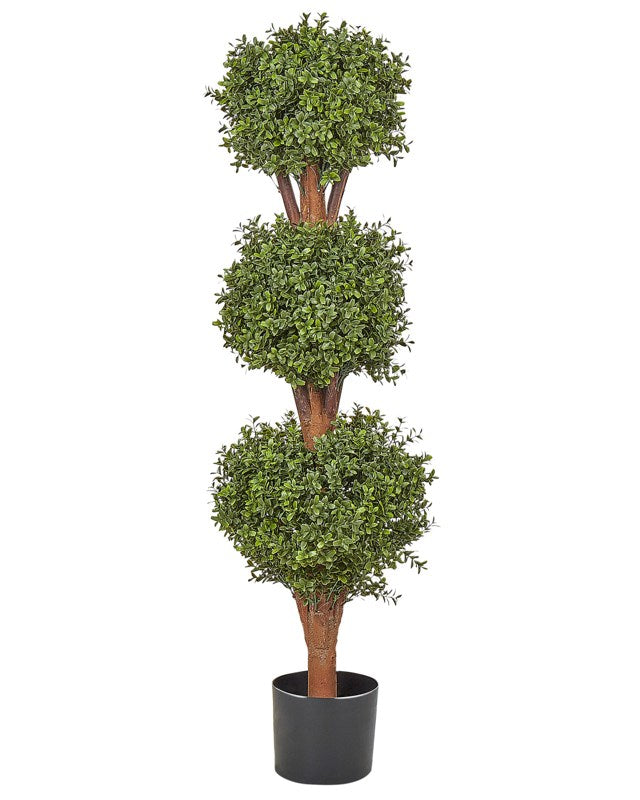 Artificial Potted Buxus Ball Tree Green Plastic Leaves Material Solid Wood Trunk 120 cm Decorative Indoor Outdoor Garden Accessory Beliani