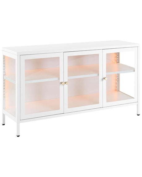 3 Door LED Sideboard White Steel Tempered Glass Adjustable Shelves Leg Caps Living Room Furniture Modern Design Beliani