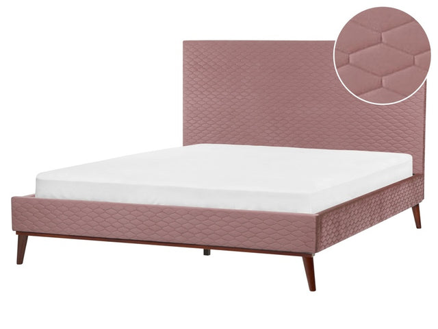 EU King Size Pink Velvet Fabric 5ft3 Upholstered Frame Headboard Honeycomb Quilted Modern Design Beliani