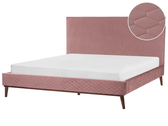 EU Super King Size Pink Velvet Fabric 6ft Upholstered Frame Headboard Honeycomb Quilted Modern Design Beliani