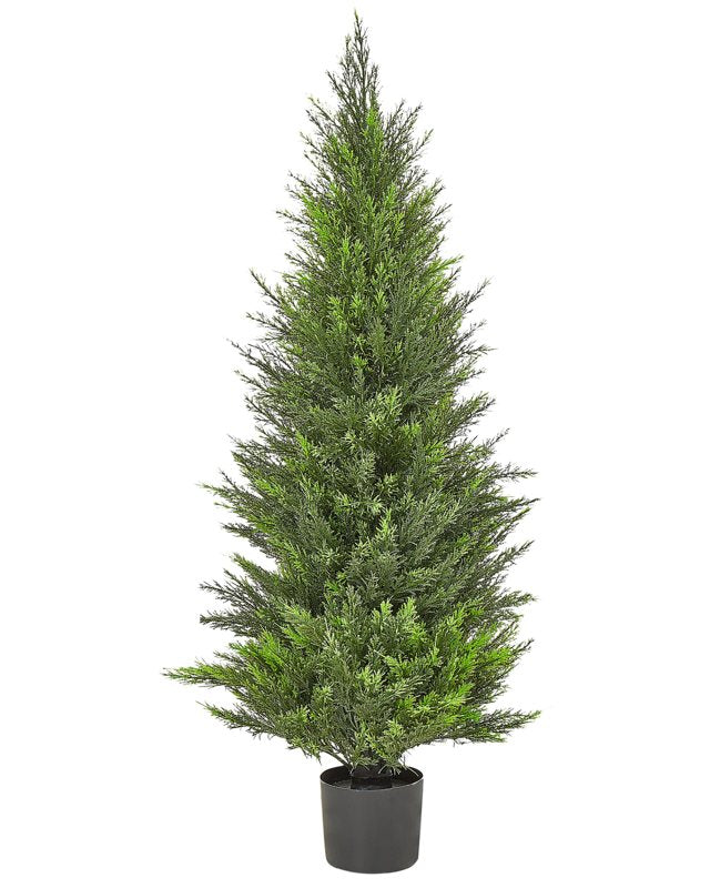 Artificial Potted Cedar Tree Green Plastic Leaves Material Solid Wood Trunk 120 cm Decorative Indoor Outdoor Garden Accessory Beliani