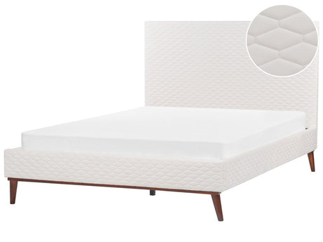 EU King Size Off-White Velvet Fabric 5ft3 Upholstered Frame Headboard Honeycomb Quilted Modern Design Beliani