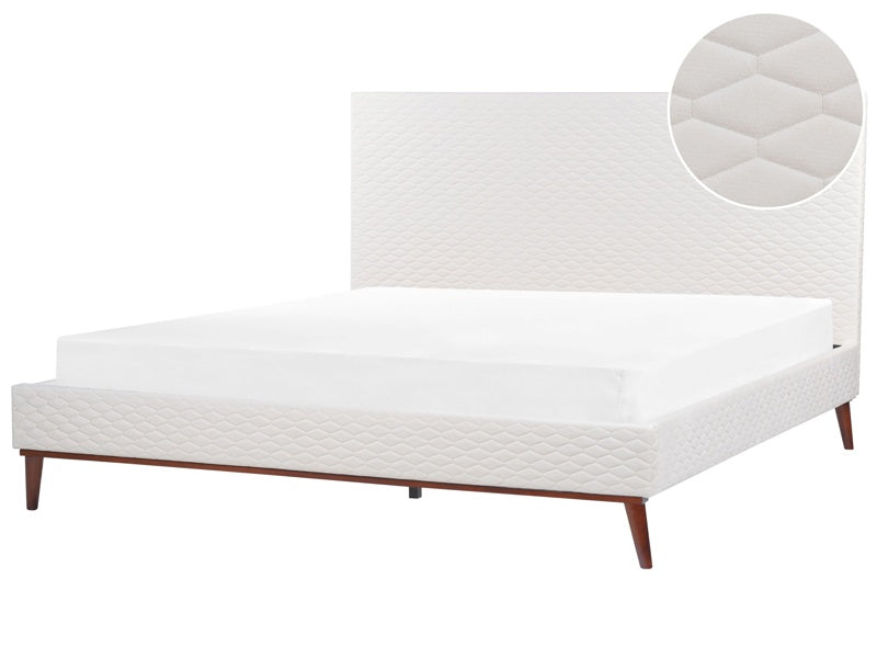 EU Super King Size Off-White Velvet Fabric 6ft Upholstered Frame Headboard Honeycomb Quilted Modern Design Beliani