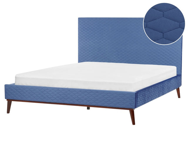 EU King Size Blue Velvet Fabric 5ft3 Upholstered Frame Headboard Honeycomb Quilted Modern Design Beliani