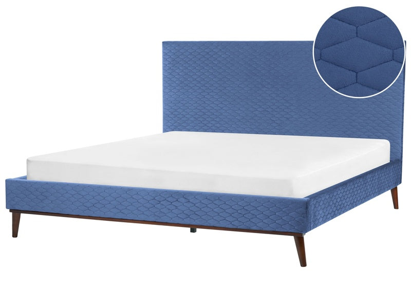 EU Super King Size Blue Velvet Fabric 6ft Upholstered Frame Headboard Honeycomb Quilted Modern Design Beliani