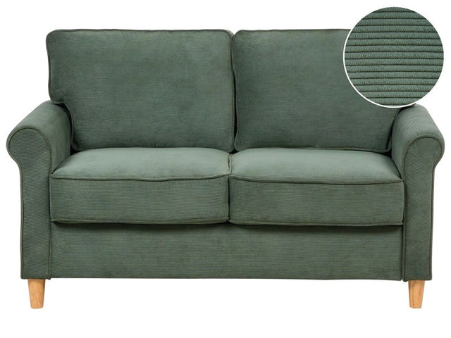 Sofa Dark Green Jumbo Cord Fabric Wooden Frame Pocket Springs Living Room Ribbed 2 Seater  Beliani