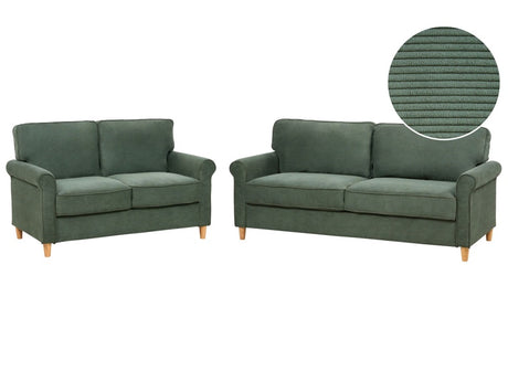 2 + 3 Seater Sofa Set Dark Green Jumbo Cord Ribbed Fabric Wooden Frame  Living Room Beliani