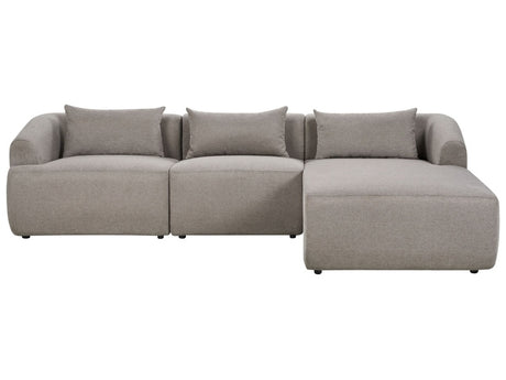 Left Hand 3 Seater Corner Sofa Taupe Fabric Upholstered Track Armrests Additional Cushions Minimalistic Modern Style Beliani