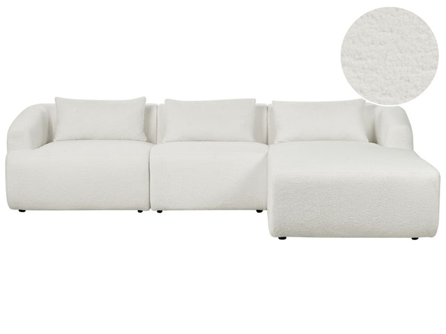 Left Hand 3 Seater Corner Sofa White Boucle Fabric Upholstered Track Armrests Additional Cushions Minimalistic Modern Style Beliani