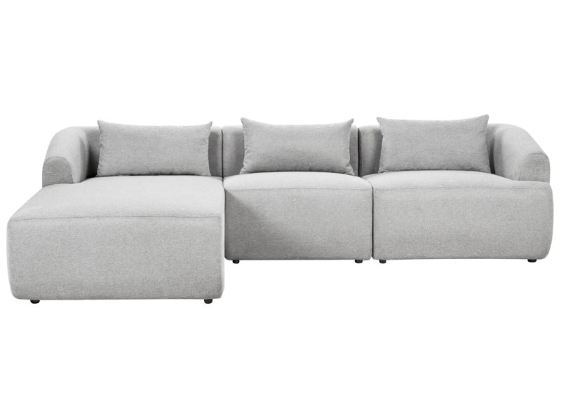 Right Hand 3 Seater Corner Sofa Grey Fabric Upholstered Track Armrests Additional Cushions Minimalistic Modern Style Beliani