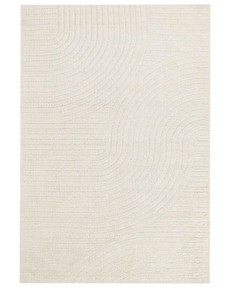 Area Rug Beige Wool 160 x 230 cm Abstract Pattern Motif Carved Living Room Bedroom Modern Minimalist Design Beliani