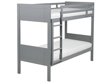 Bunk Bed Grey Rubberwood EU Single Size 3ft 90 x 200 cm High Sleeper Children Kids Bedroom Ladder Slats Beliani