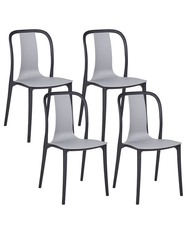 Set of 4 Garden Chairs Grey and Black Synthetic Material Stacking Armless Outdoor Patio Beliani