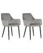 Set of 2 Dining Chairs Grey Velvet Armrests Black Metal Legs Retro Glam Beliani
