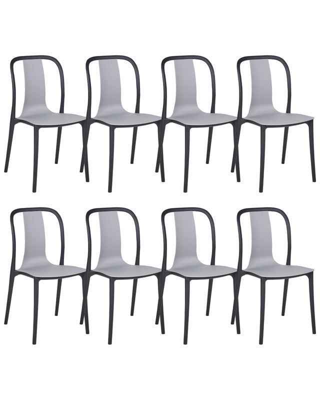 Set of 8 Garden Chairs Grey and Black Synthetic Material Stacking Armless Outdoor Patio Beliani