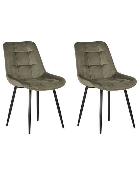 Set of 2 Dining Chairs Olive Green Velvet Black Iron  Legs Modern Upholstered Chairs Beliani