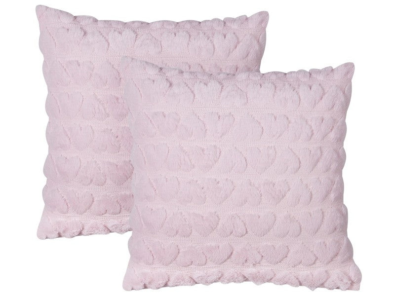 Set of 2 Scatter Cushions Pink Polyester Fabric Hearts Pattern 45 x 45 cm Pillows for Kids Beliani