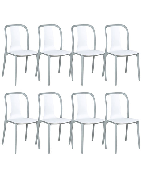 Set of 8 Garden Chairs White and Grey Synthetic Material Stacking Armless Outdoor Patio Beliani