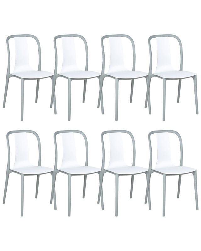 Set of 8 Garden Chairs White and Grey Synthetic Material Stacking Armless Outdoor Patio Beliani