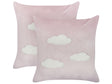 Set of 2 Scatter Cushions Pink Velvet Polyester Fabric Clouds Pattern 45 x 45 cm Pillows for Kids Beliani