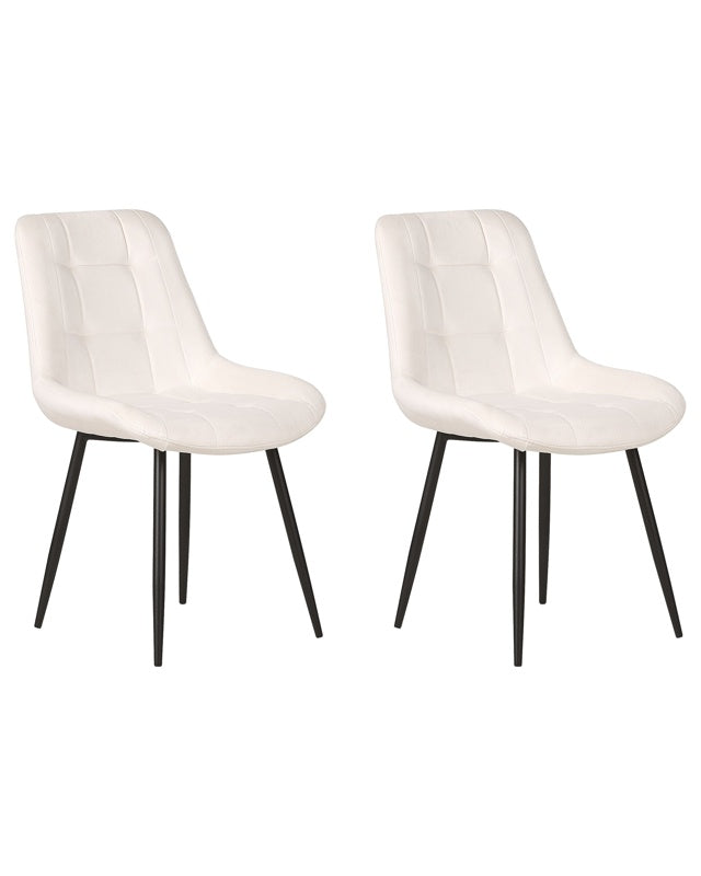 Set of 2 Dining Chairs Off-White Velvet Black Iron Legs Modern Upholstered Chairs Beliani