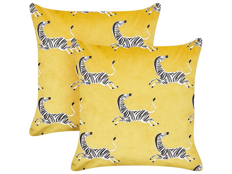 Set of 2 Scatter Cushions Yellow Velvet Polyester Fabric Animal Pattern 45 x 45 cm for Nursery Children's Room Beliani