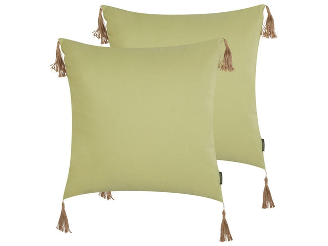 Set of 2 Decorative Cushions Green Solid Pattern 45 x 45 cm Modern Décor Accessories Bedroom Living Room Beliani