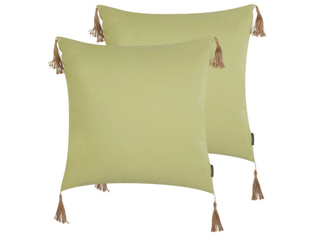 Set of 2 Decorative Cushions Green Solid Pattern 45 x 45 cm Modern Dcor Accessories Bedroom Living Room Beliani