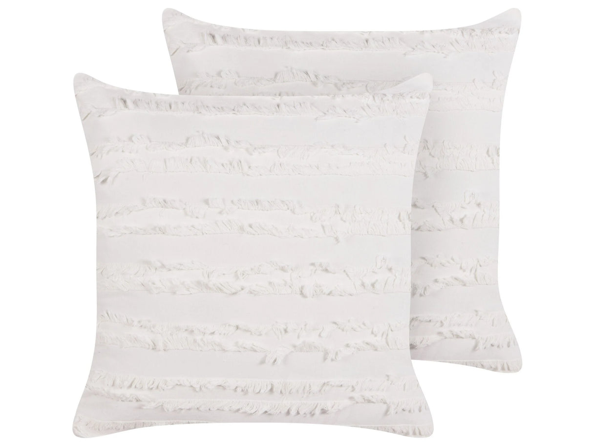 Set of 2 Decorative Cushions White Cotton Solid Pattern 45 x 45 cm Removable Cover Modern Dcor Accessories Bedroom Living Room Beliani