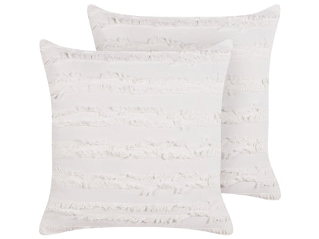 Set of 2 Decorative Cushions White Cotton Solid Pattern 45 x 45 cm Removable Cover Modern Dcor Accessories Bedroom Living Room Beliani