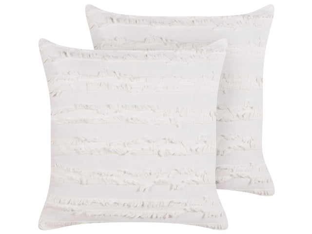 Set of 2 Decorative Cushions White Cotton Solid Pattern 45 x 45 cm Removable Cover Modern Dcor Accessories Bedroom Living Room Beliani