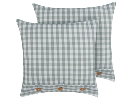 Set of 2 Decorative Cushions Green and White Chequered Pattern 45 x 45 cm Buttons Modern Décor Accessories Bedroom Living Room Beliani