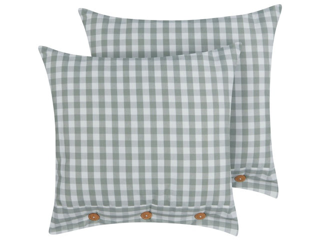 Set of 2 Decorative Cushions Green and White Chequered Pattern 45 x 45 cm Buttons Modern Décor Accessories Bedroom Living Room Beliani