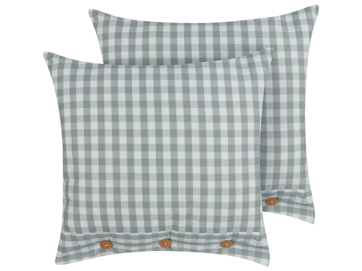 Set of 2 Decorative Cushions Green and White Chequered Pattern 45 x 45 cm Buttons Modern Dcor Accessories Bedroom Living Room Beliani