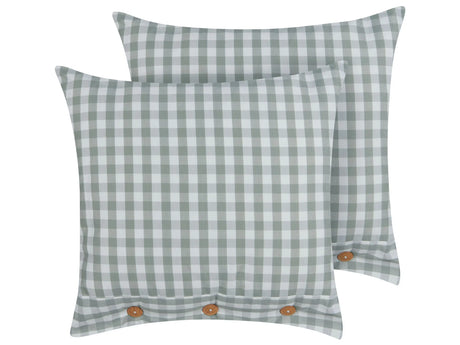 Set of 2 Decorative Cushions Green and White Chequered Pattern 45 x 45 cm Buttons Modern Dcor Accessories Bedroom Living Room Beliani