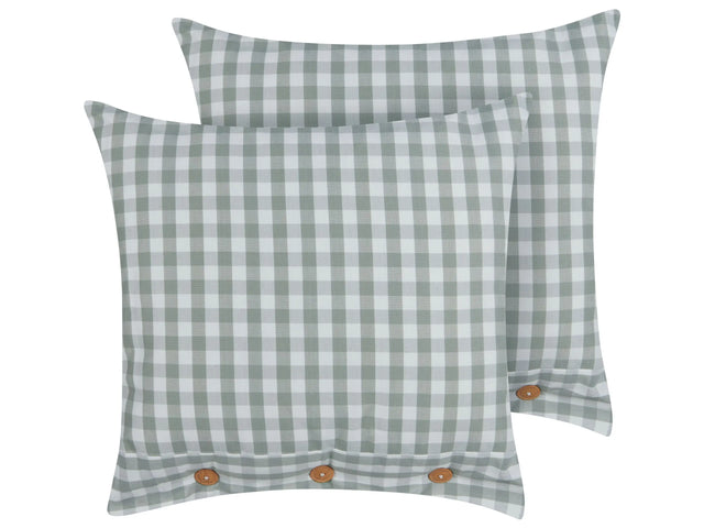 Set of 2 Decorative Cushions Green and White Chequered Pattern 45 x 45 cm Buttons Modern Dcor Accessories Bedroom Living Room Beliani