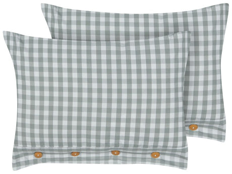 Set of 2 Decorative Cushions Green and White Chequered Pattern 40 x 60 cm Buttons Modern Décor Accessories Bedroom Living Room Beliani