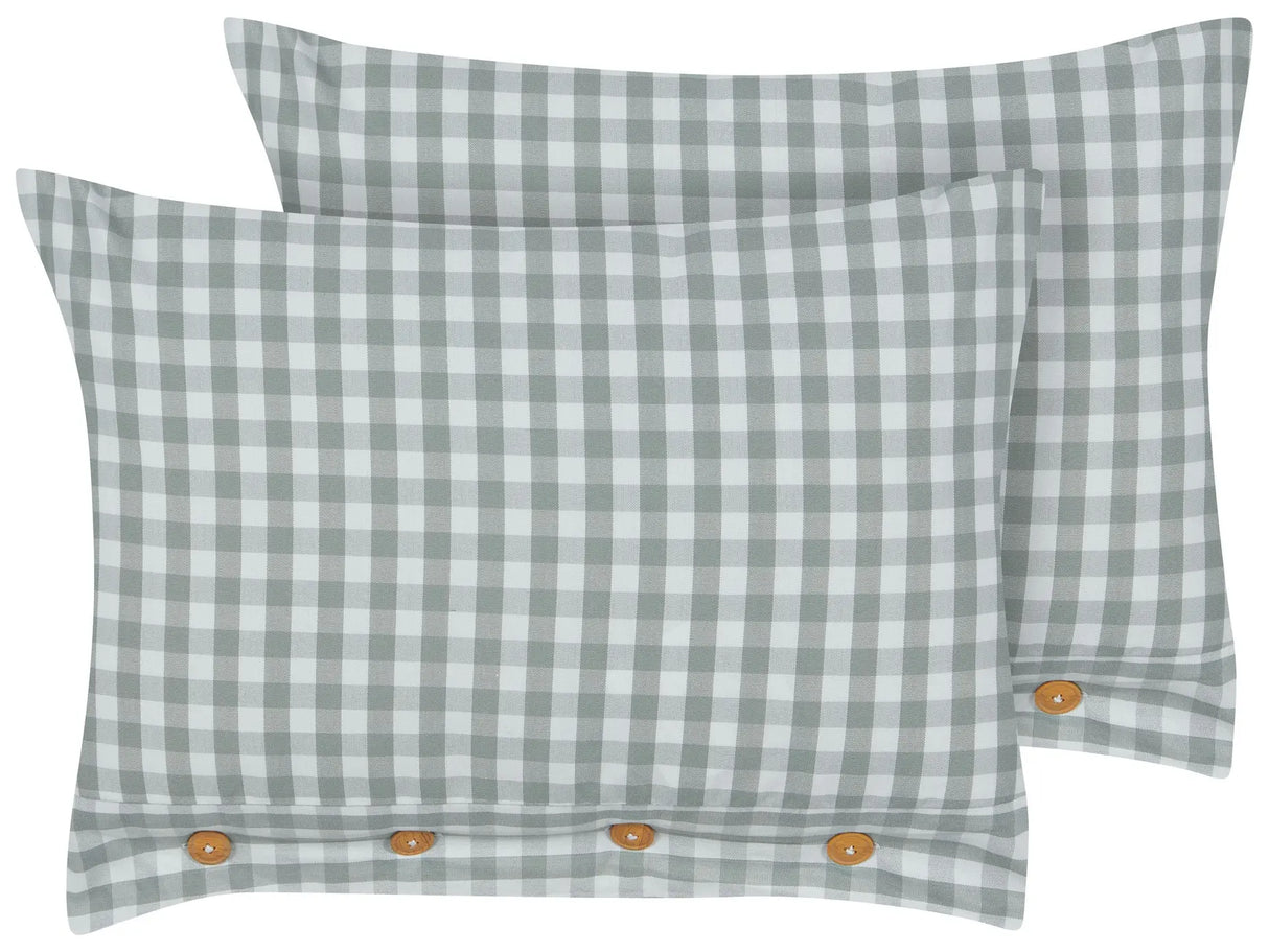 Set of 2 Decorative Cushions Green and White Chequered Pattern 40 x 60 cm Buttons Modern Dcor Accessories Bedroom Living Room Beliani