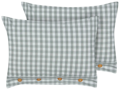 Set of 2 Decorative Cushions Green and White Chequered Pattern 40 x 60 cm Buttons Modern Dcor Accessories Bedroom Living Room Beliani