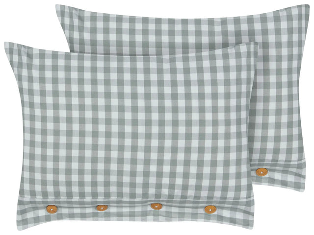 Set of 2 Decorative Cushions Green and White Chequered Pattern 40 x 60 cm Buttons Modern Dcor Accessories Bedroom Living Room Beliani