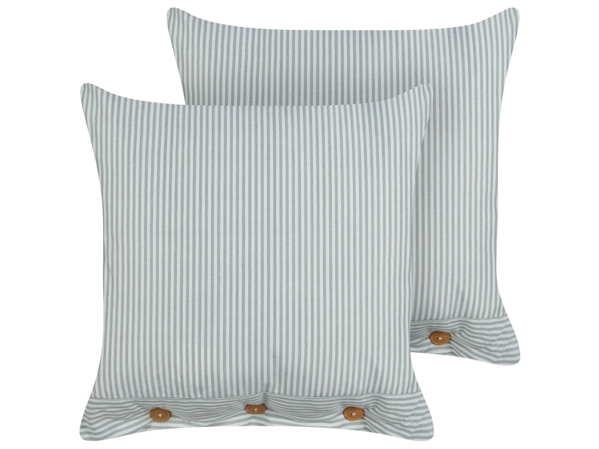 Set of 2 Decorative Cushions Green and White Striped Pattern 45 x 45 cm Buttons Modern Dcor Accessories Bedroom Living Room Beliani
