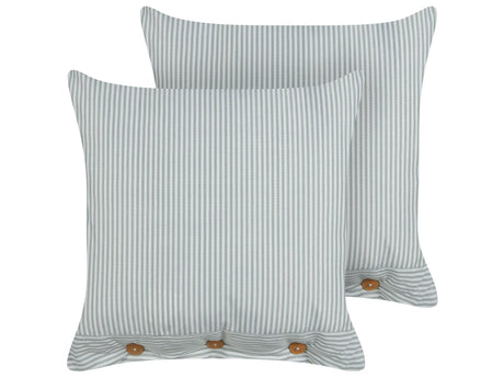 Set of 2 Decorative Cushions Green and White Striped Pattern 45 x 45 cm Buttons Modern Dcor Accessories Bedroom Living Room Beliani