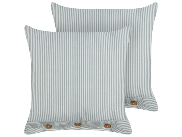Set of 2 Decorative Cushions Green and White Striped Pattern 45 x 45 cm Buttons Modern Dcor Accessories Bedroom Living Room Beliani