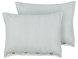 Set of 2 Decorative Cushions Green and White Striped Pattern 40 x 60 cm Buttons Modern Dcor Accessories Bedroom Living Room Beliani